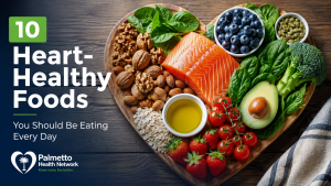 Heart-shaped display of heart-healthy foods