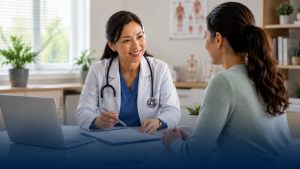 Female doctor consulting with patient in clinic